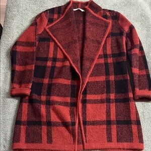 Soft Surroundings Red and Black Plaid Cardigan